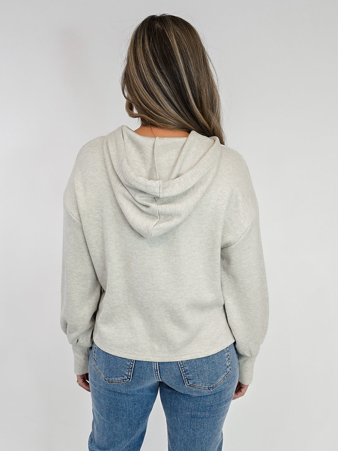 SPARKLE JERSEY KNIT HOODED TOP - BEIGE