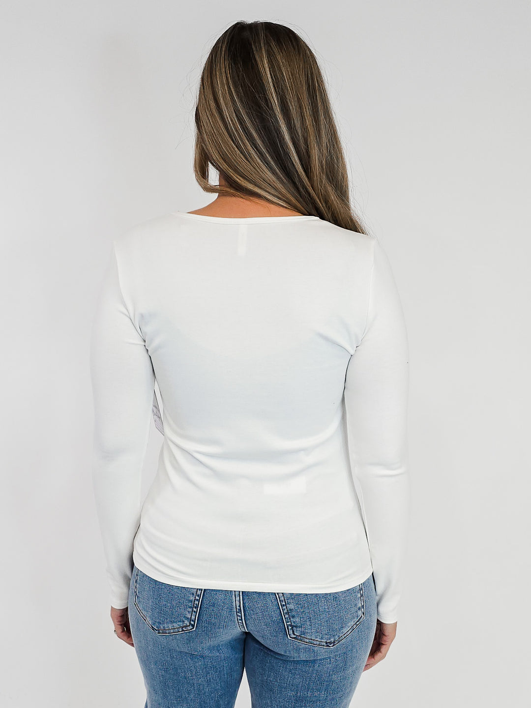 ULTRA SOFT NOTCHED NECK LONG SLEEVE TEE - IVORY