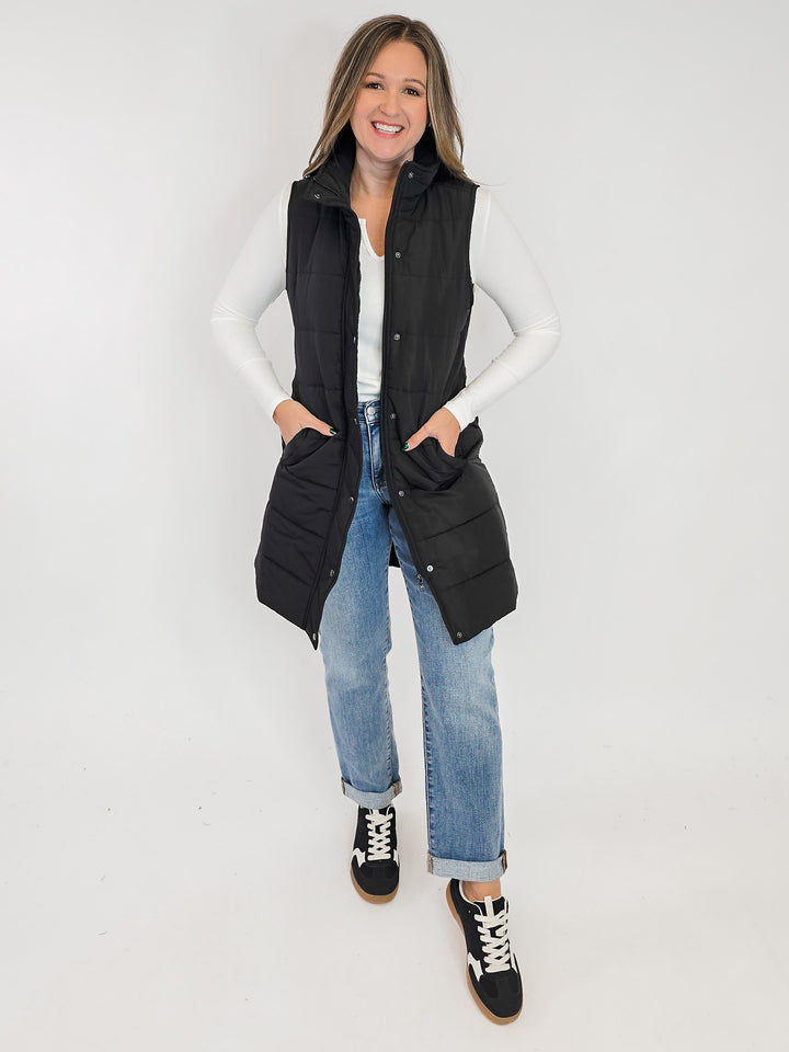 HARLOW LONG VEST - BLACK