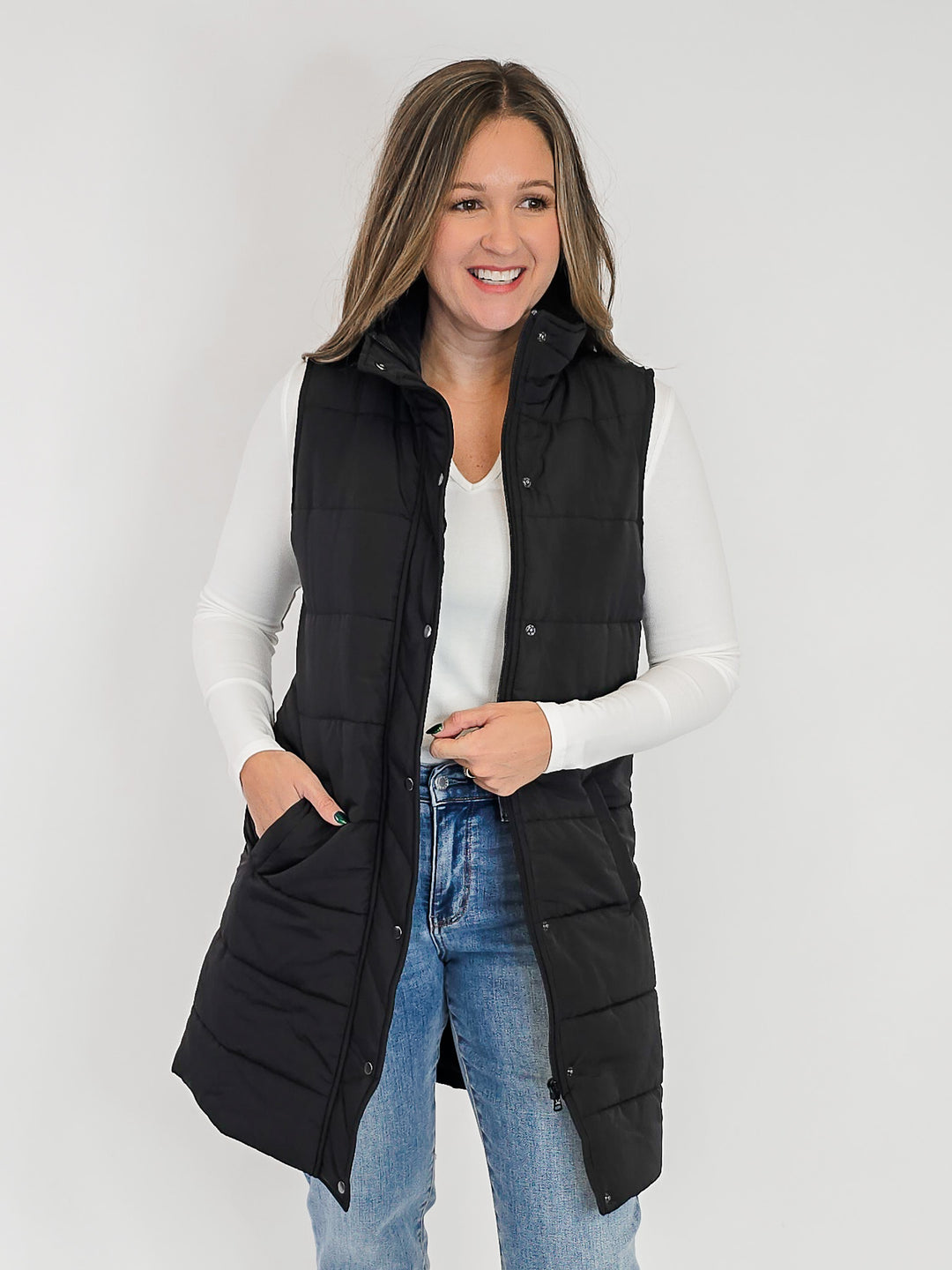 HARLOW LONG VEST - BLACK