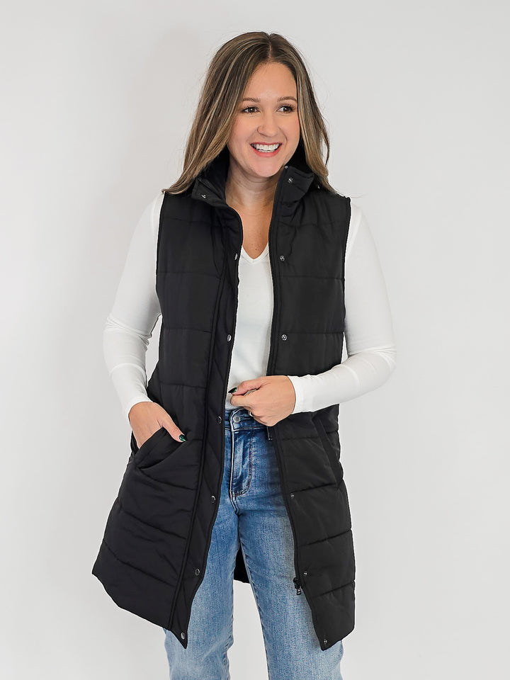 HARLOW LONG VEST - BLACK