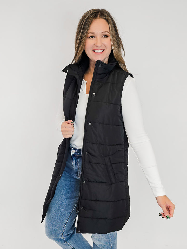 HARLOW LONG VEST - BLACK