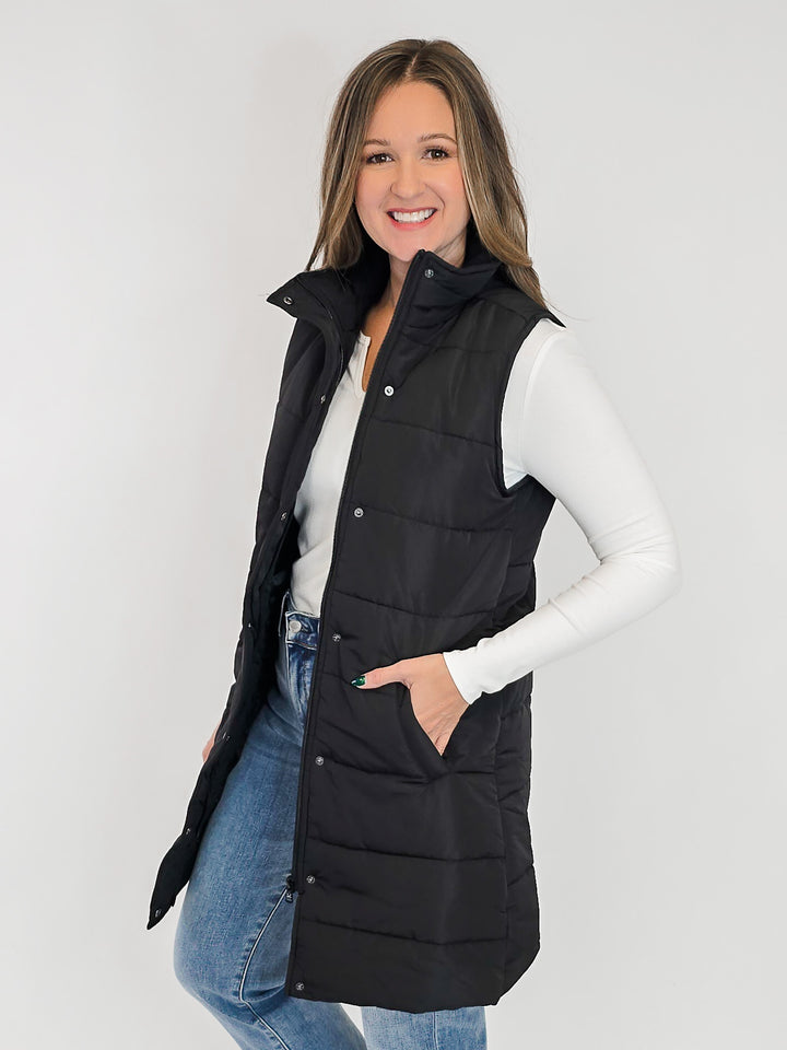HARLOW LONG VEST - BLACK