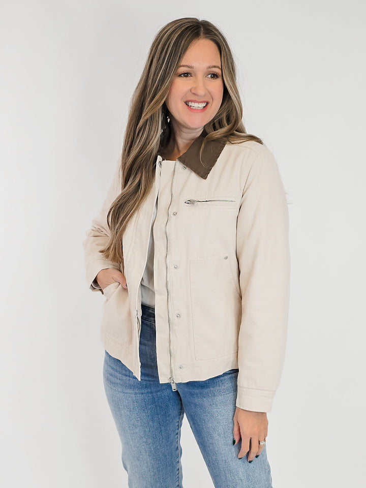 DOUBLE SIDED QUILTED BARN JACKET - ECRU