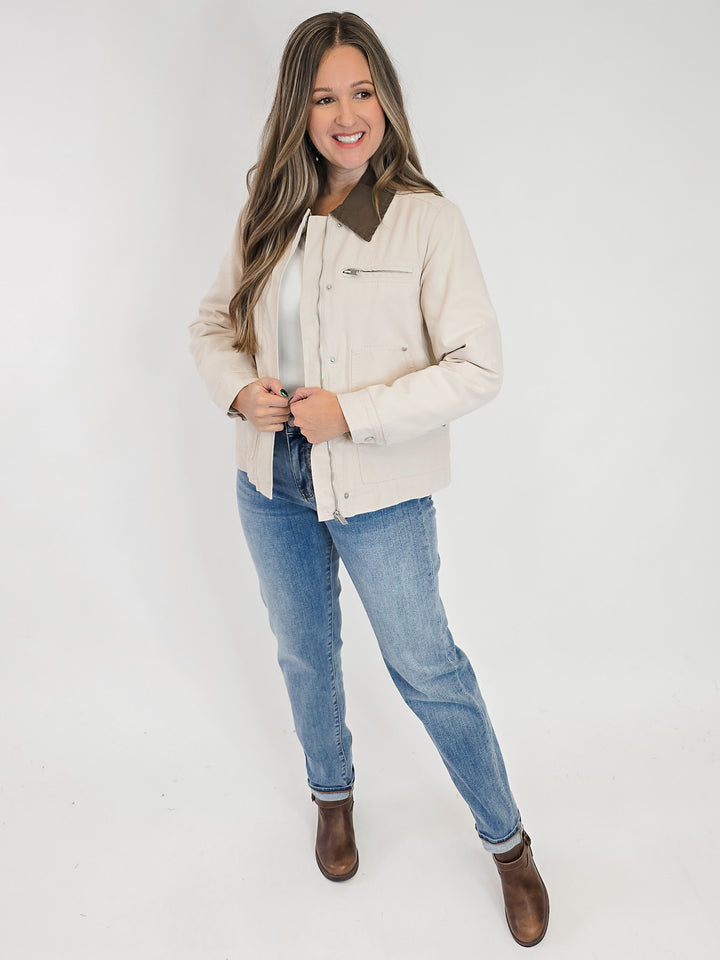 DOUBLE SIDED QUILTED BARN JACKET - ECRU