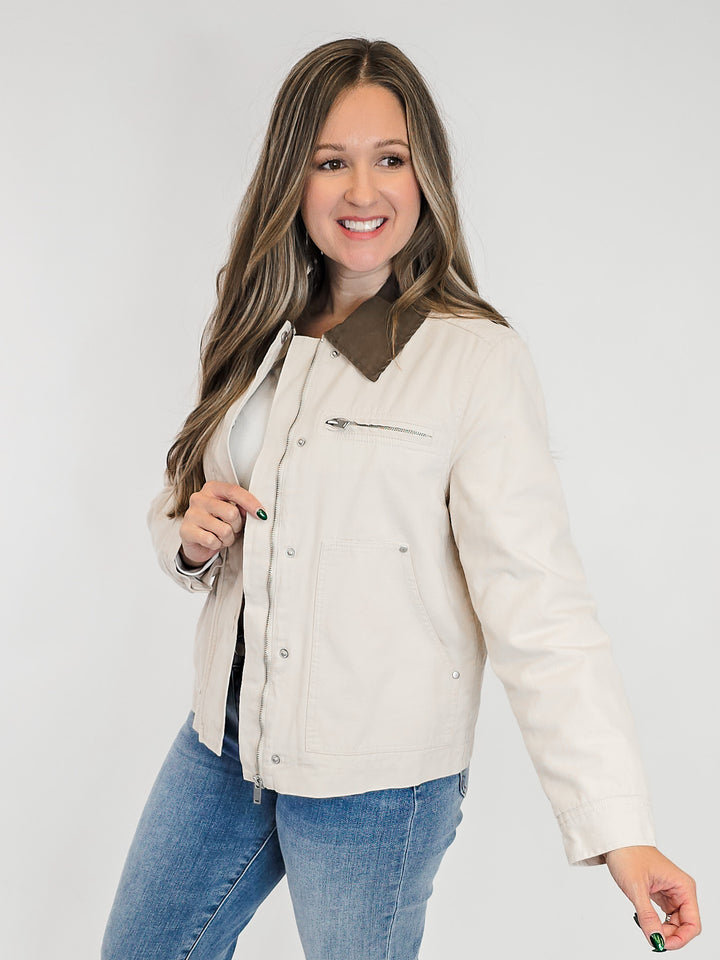 DOUBLE SIDED QUILTED BARN JACKET - ECRU