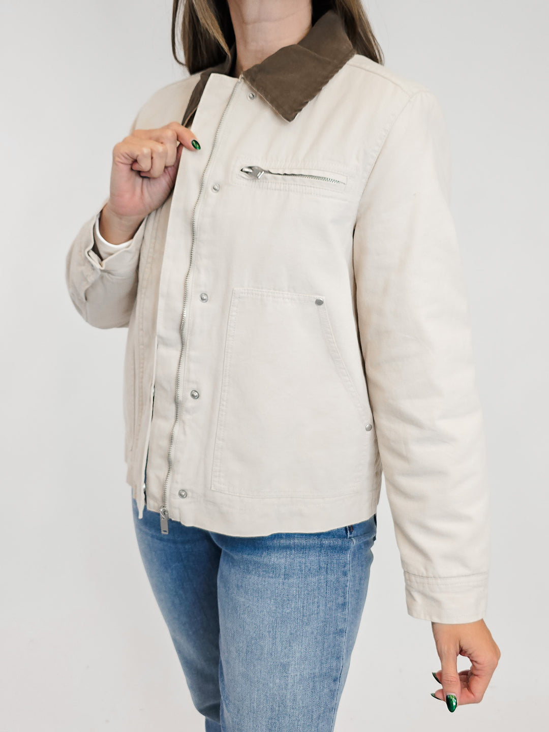 DOUBLE SIDED QUILTED BARN JACKET - ECRU