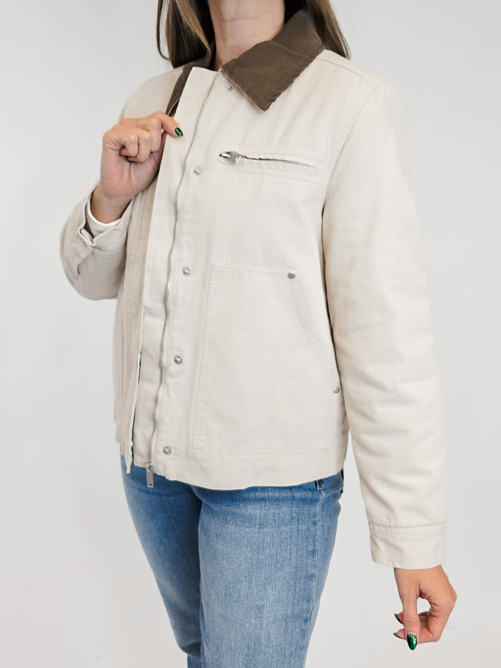 DOUBLE SIDED QUILTED BARN JACKET - ECRU