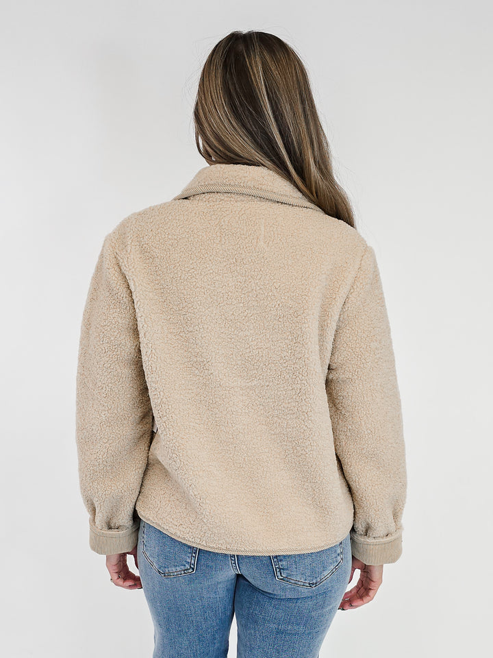 FLEECE SHERPA BUTTON UP JACKET - TAN