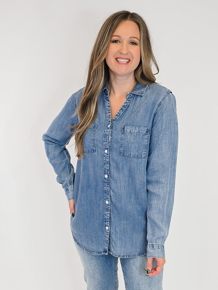 COLLARED BUTTON UP GINGER TOP - DARK INDIGO