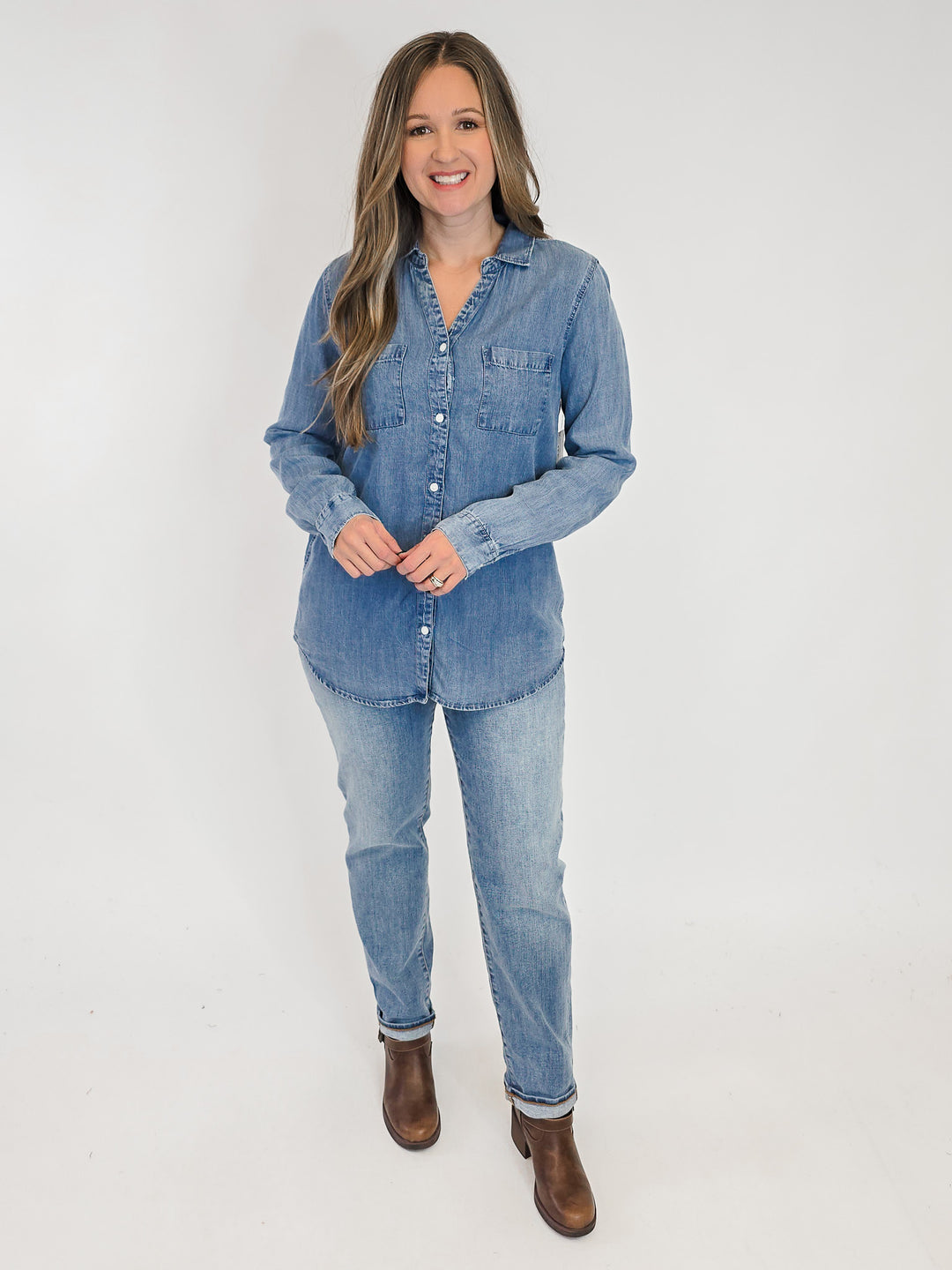 COLLARED BUTTON UP GINGER TOP - DARK INDIGO