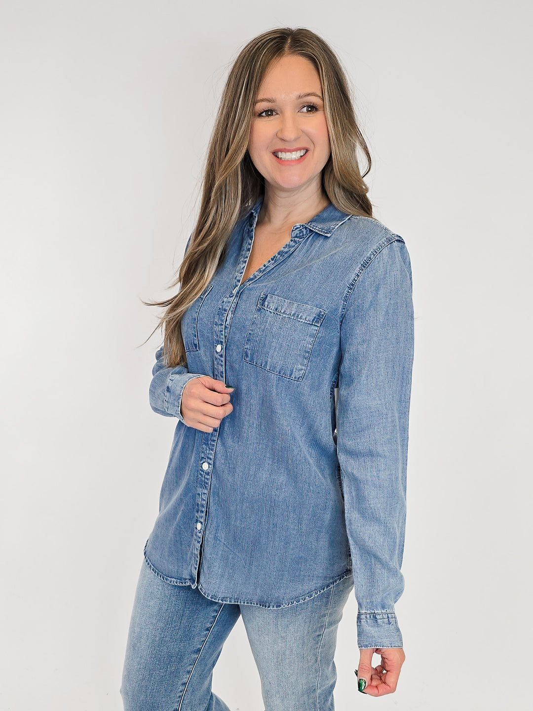 COLLARED BUTTON UP GINGER TOP - DARK INDIGO