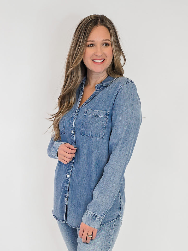 COLLARED BUTTON UP GINGER TOP - DARK INDIGO