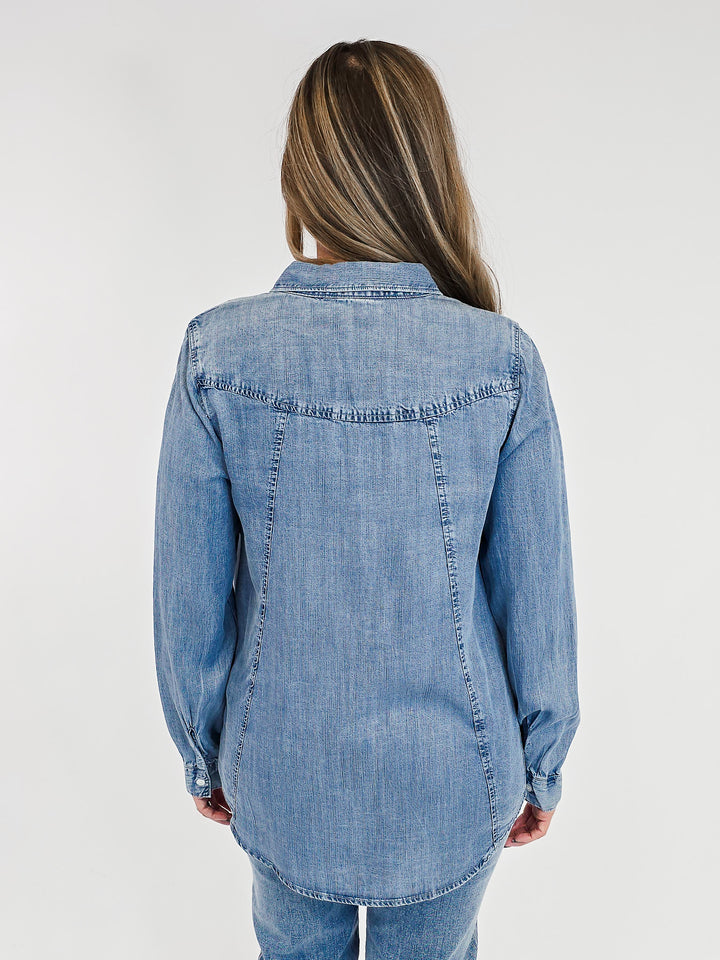 COLLARED BUTTON UP GINGER TOP - DARK INDIGO