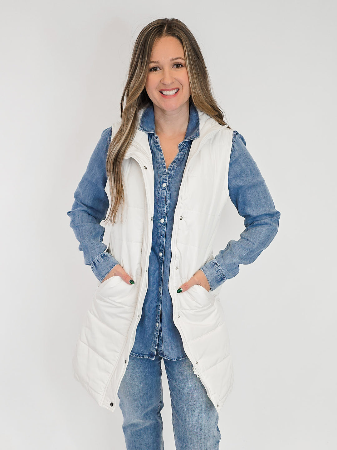 HARLOW LONG VEST - CREAM