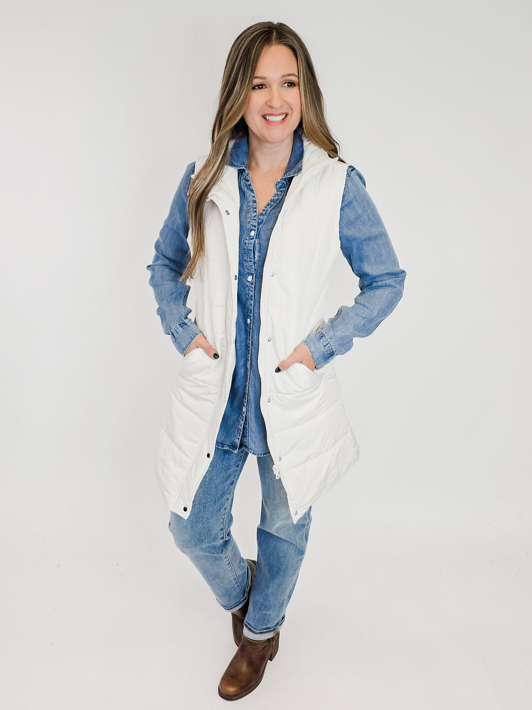 HARLOW LONG VEST - CREAM