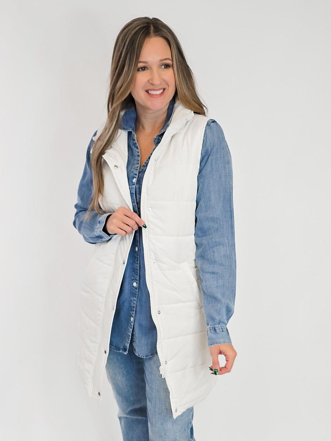 HARLOW LONG VEST - CREAM