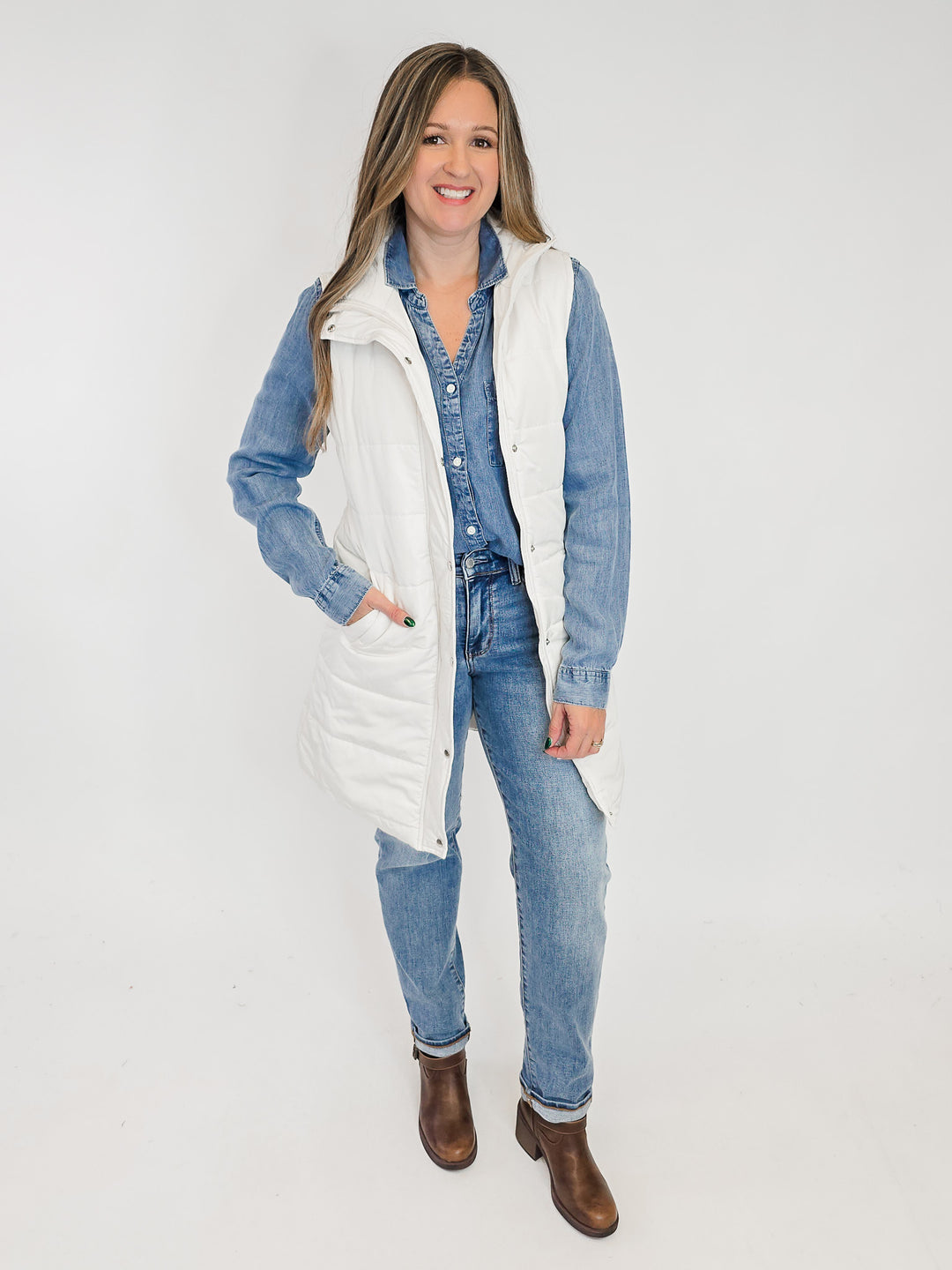 HARLOW LONG VEST - CREAM