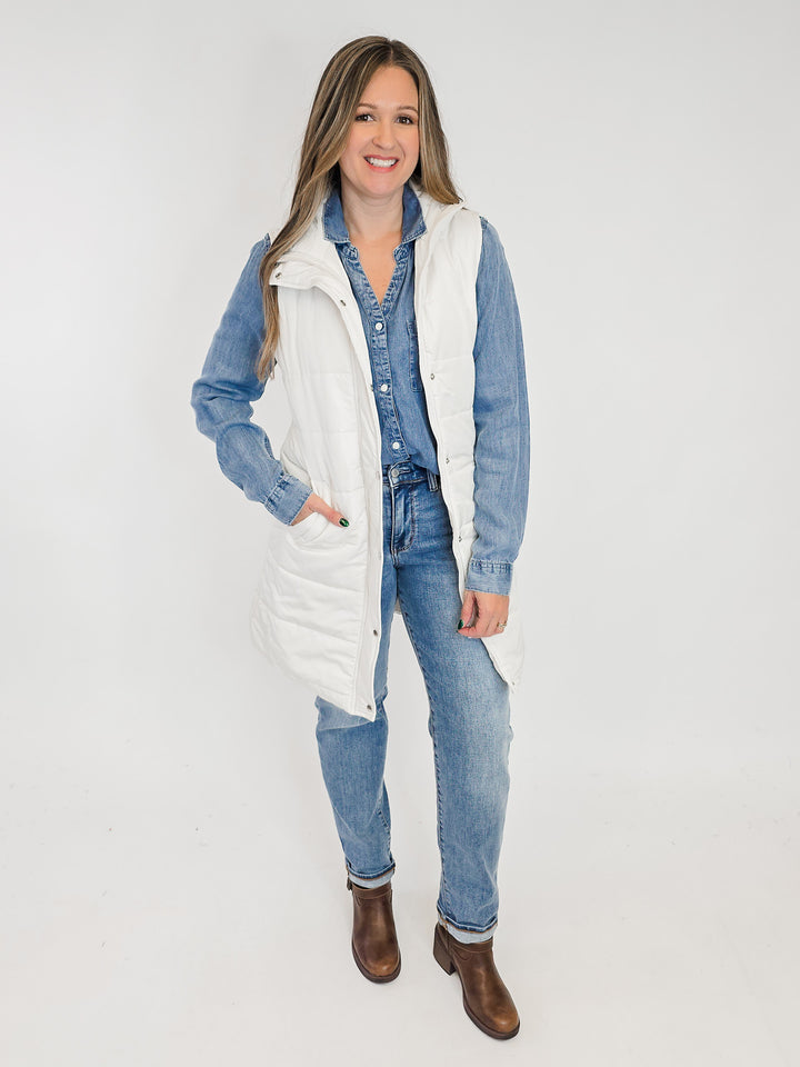 HARLOW LONG VEST - CREAM