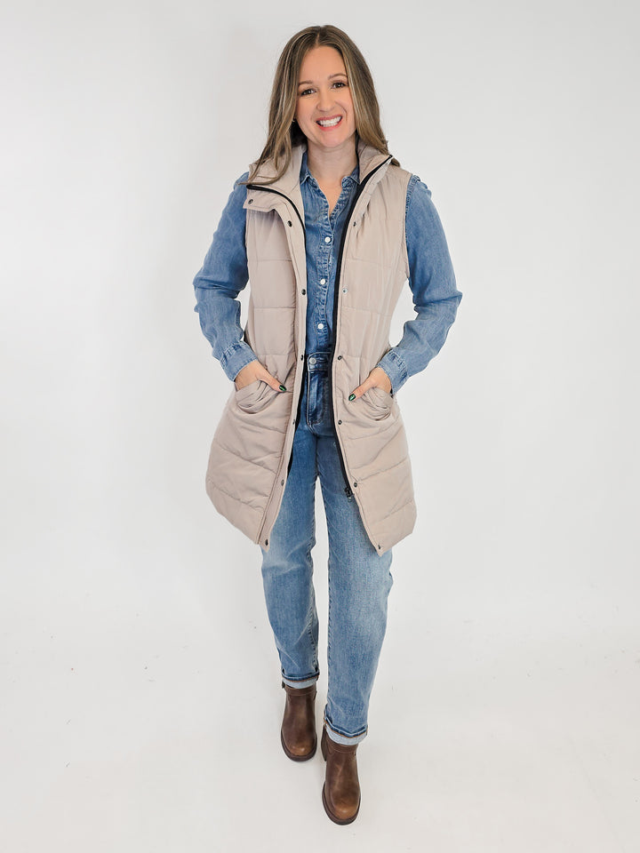 HARLOW LONG VEST - LATTE