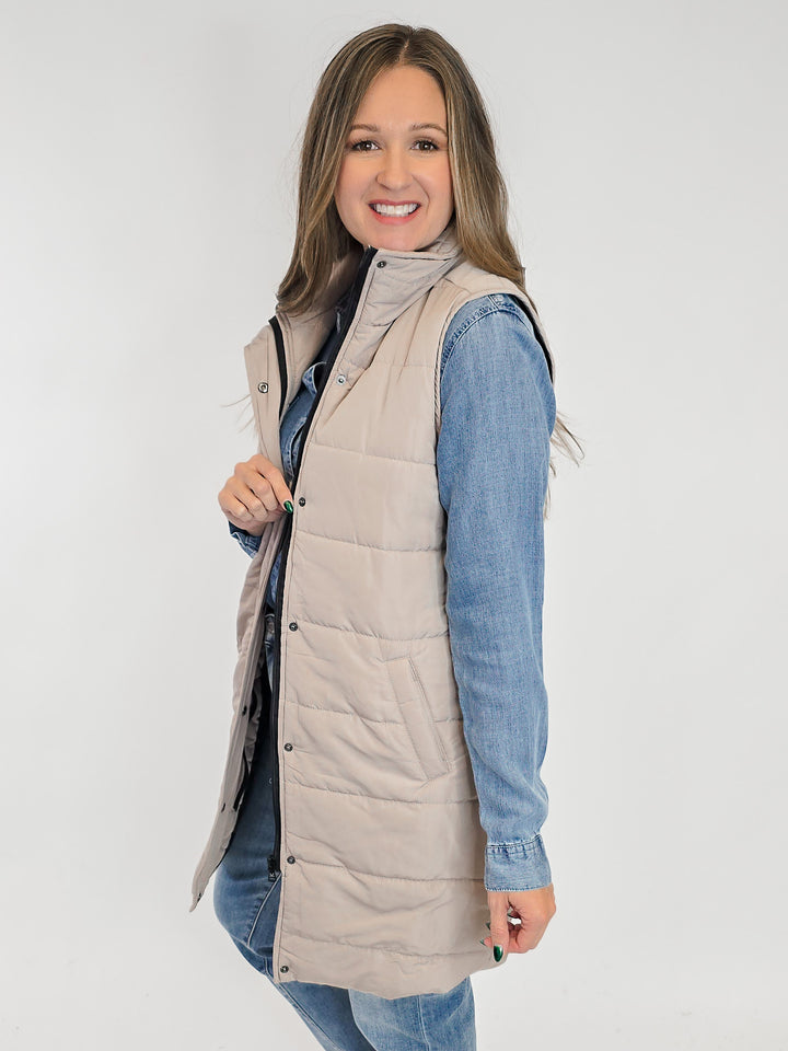 HARLOW LONG VEST - LATTE