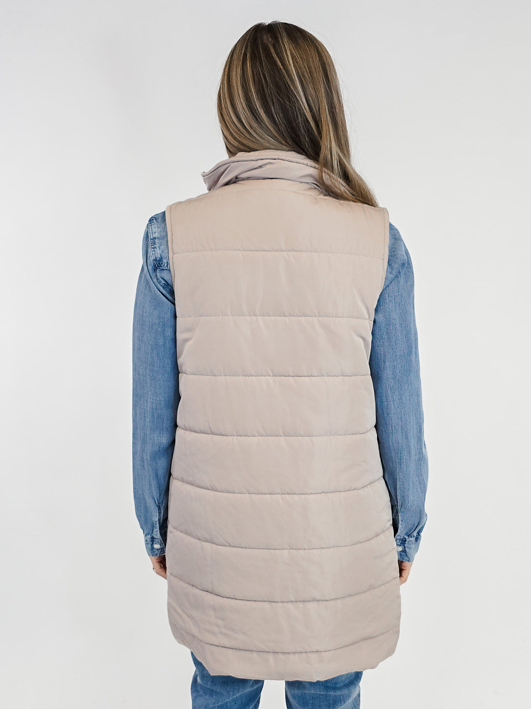 HARLOW LONG VEST - LATTE