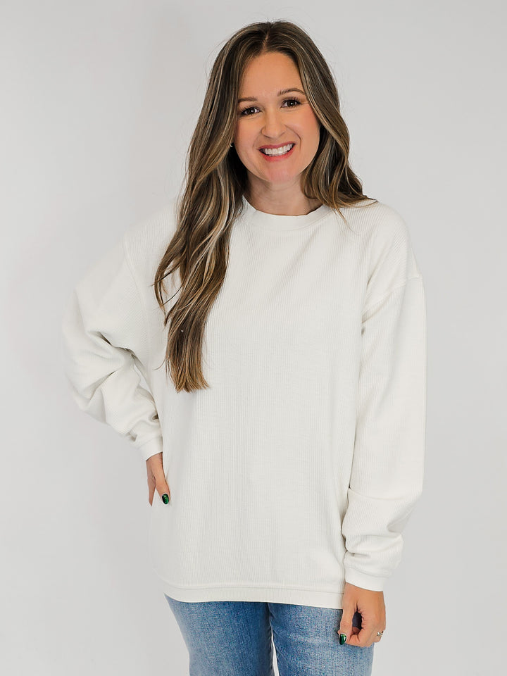CORDED CREW NECK PULLOVER - EGGNOG