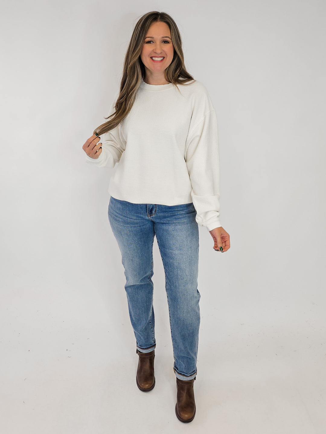 CORDED CREW NECK PULLOVER - EGGNOG