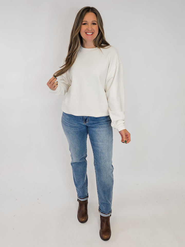 CORDED CREW NECK PULLOVER - EGGNOG