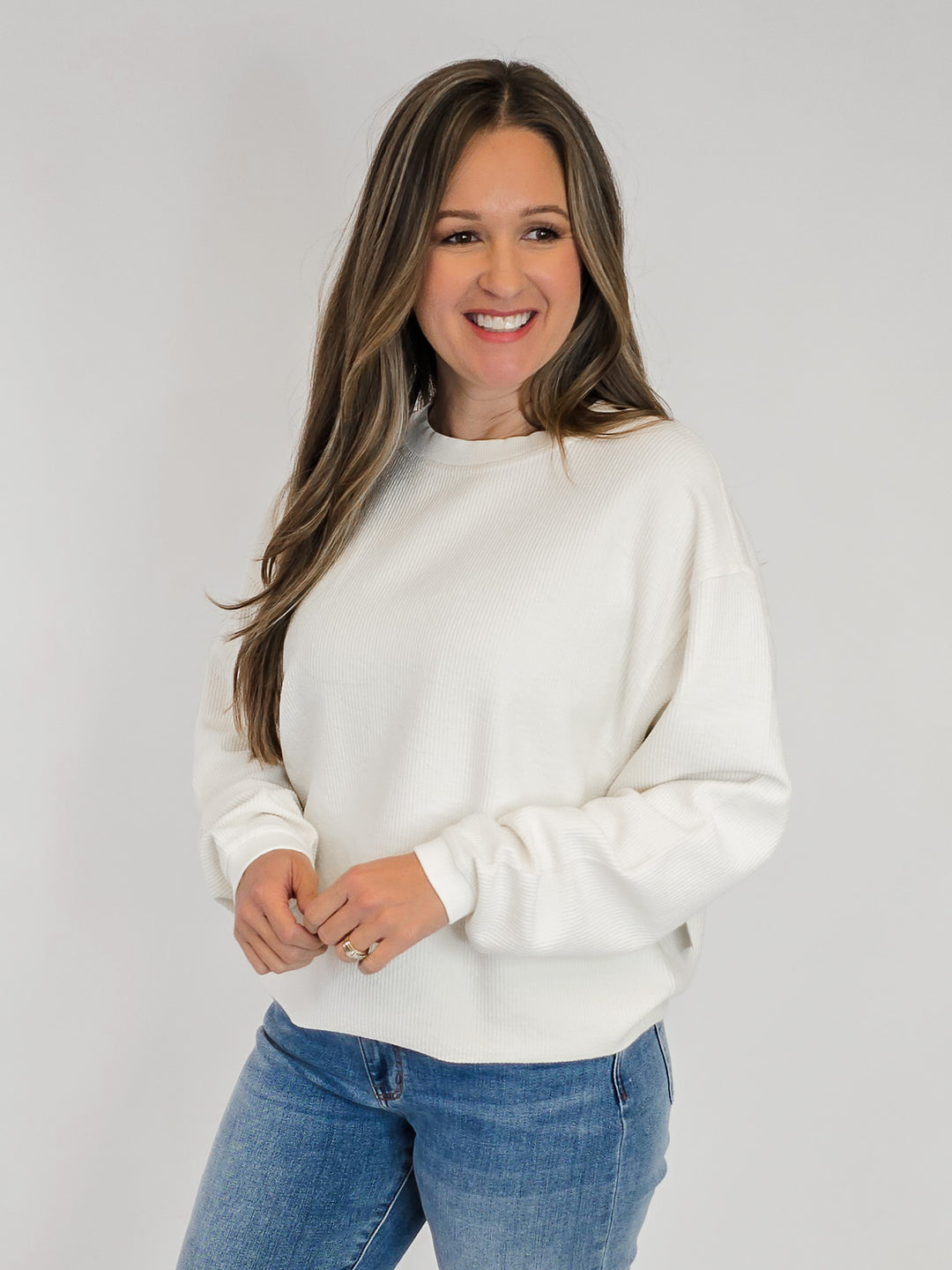 CORDED CREW NECK PULLOVER - EGGNOG