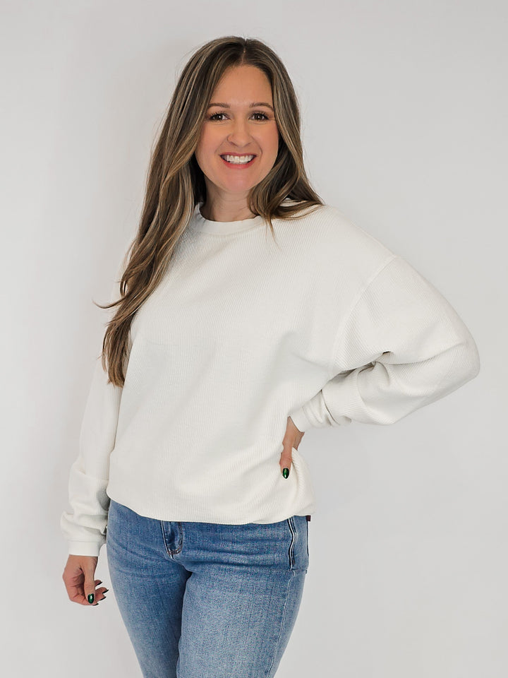 CORDED CREW NECK PULLOVER - EGGNOG