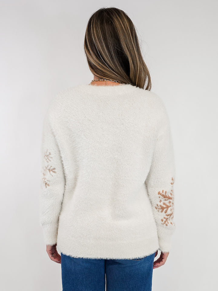 REINDEER FLUFFY YARN SWEATER - OATMEAL