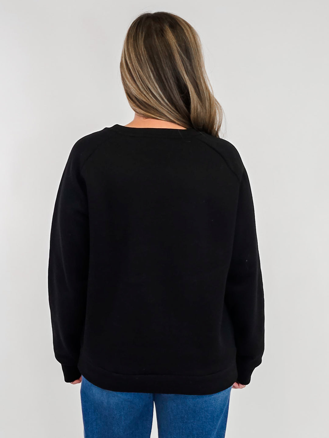 MERRY RED PLAID LETTER SWEATSHIRT - BLACK