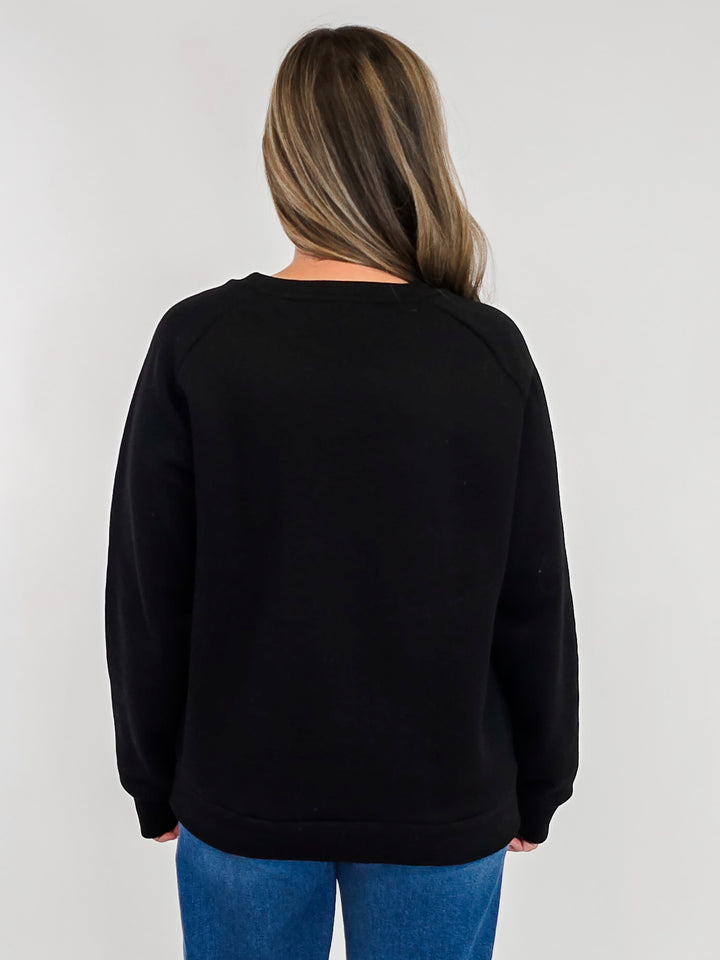 MERRY RED PLAID LETTER SWEATSHIRT - BLACK