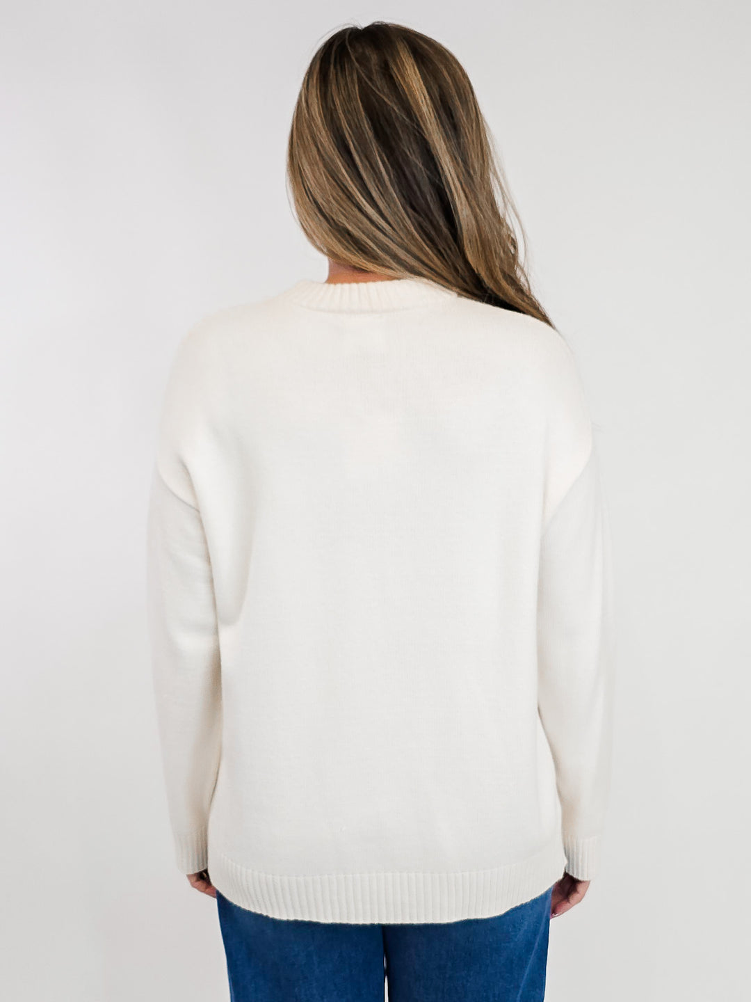 MERRY MOMENTS CHENILLE LETTER SWEATER - WHITE