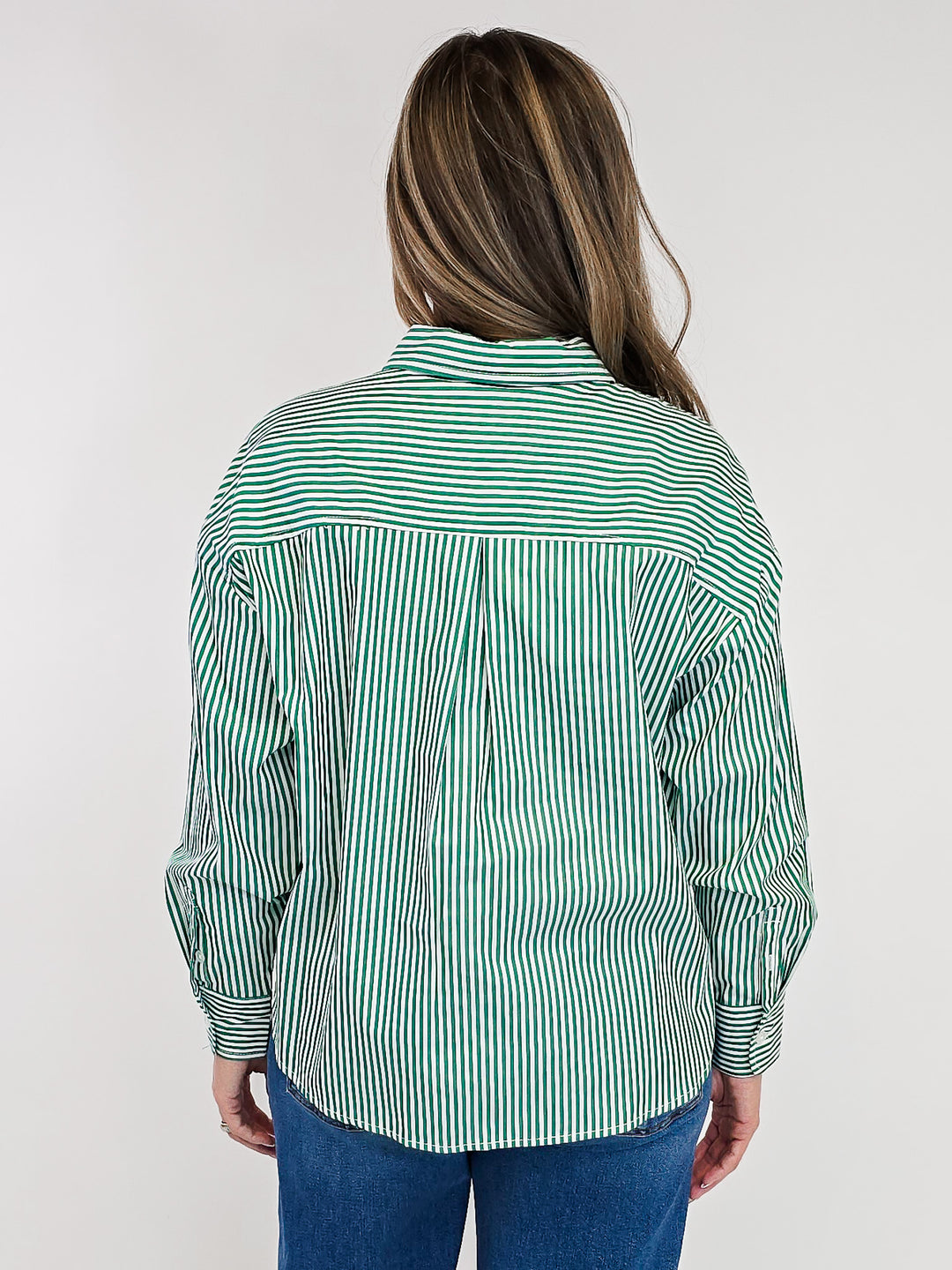 COLLARED STRIPED BUTTON UP SHIRT - GREEN