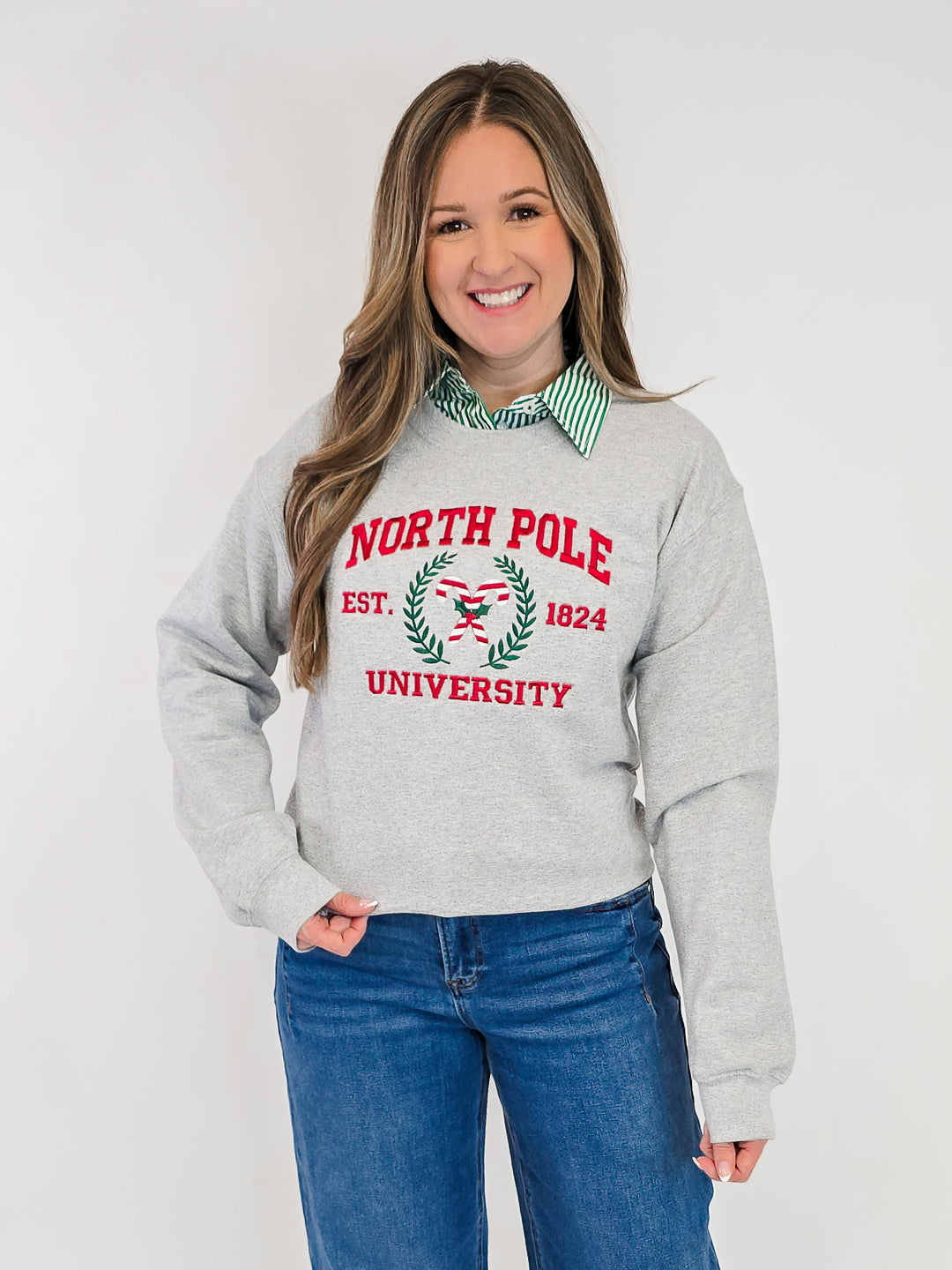 NORTH POLE UNIVERSITY EMBROIDERED SWEATSHIRT - GREY