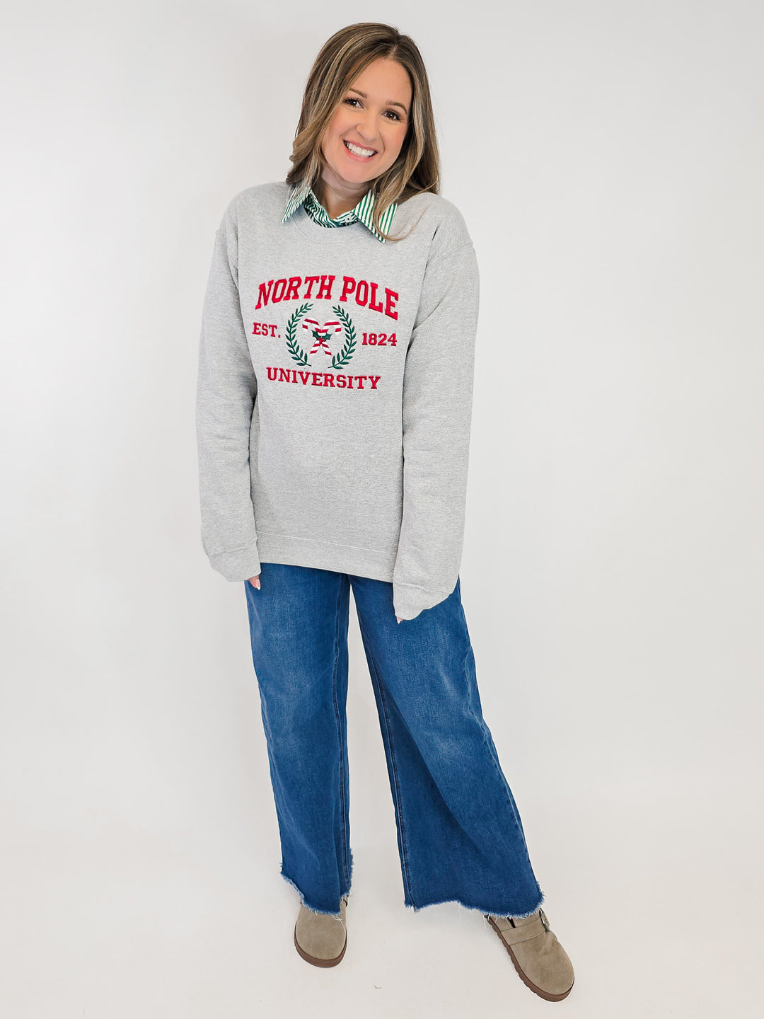 NORTH POLE UNIVERSITY EMBROIDERED SWEATSHIRT - GREY