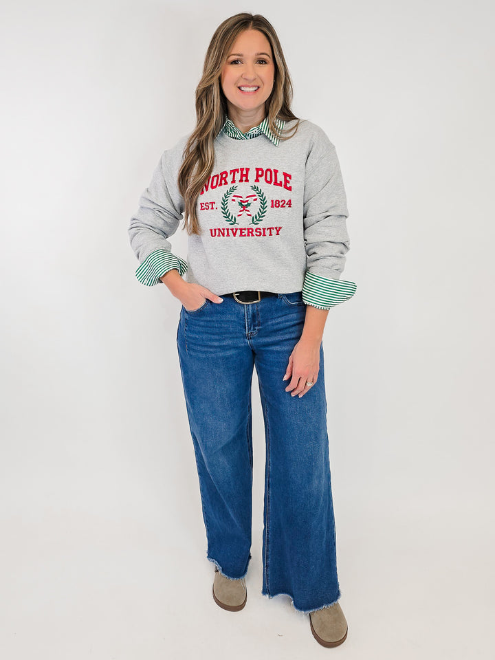 NORTH POLE UNIVERSITY EMBROIDERED SWEATSHIRT - GREY