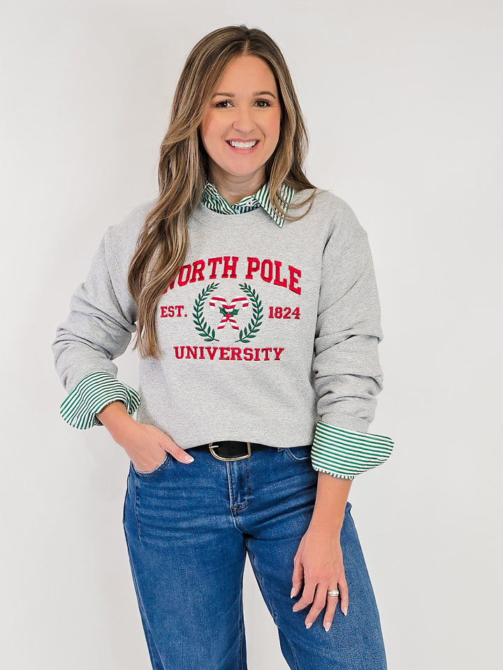 NORTH POLE UNIVERSITY EMBROIDERED SWEATSHIRT - GREY