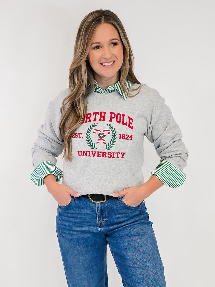 NORTH POLE UNIVERSITY EMBROIDERED SWEATSHIRT - GREY