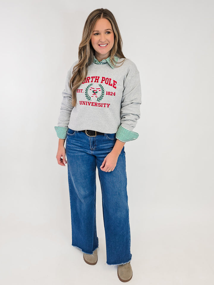 NORTH POLE UNIVERSITY EMBROIDERED SWEATSHIRT - GREY