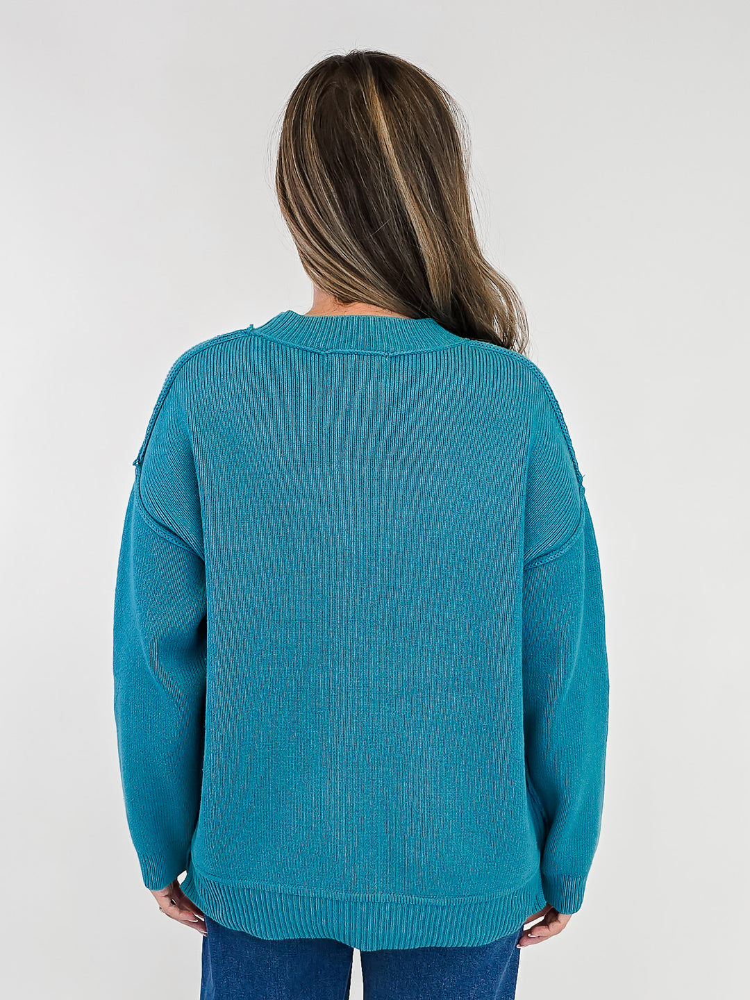 SOLID LONG SLEEVE KNIT PULLOVER SWEATER - TEAL
