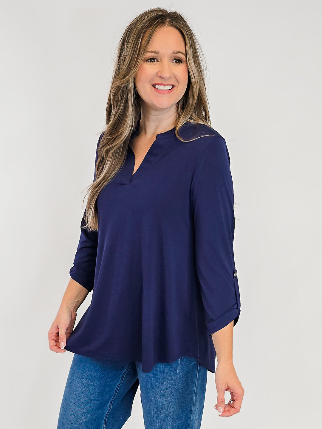 DEAR SCARLETT LIZZY 3/4 SLEEVE SOLID TOP - NAVY
