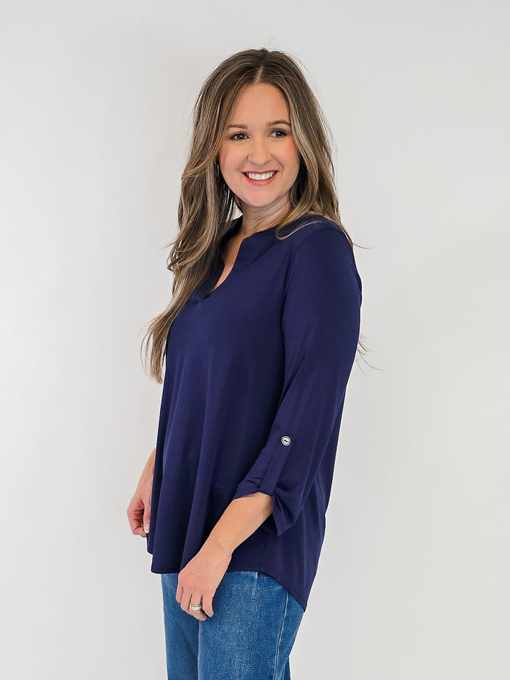 DEAR SCARLETT LIZZY 3/4 SLEEVE SOLID TOP - NAVY