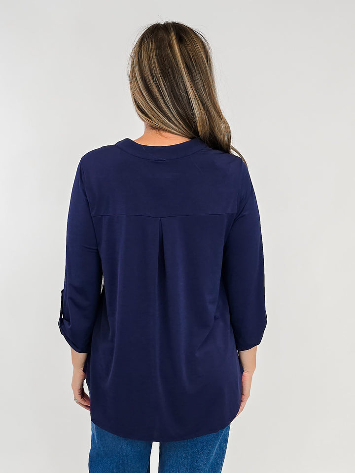 DEAR SCARLETT LIZZY 3/4 SLEEVE SOLID TOP - NAVY