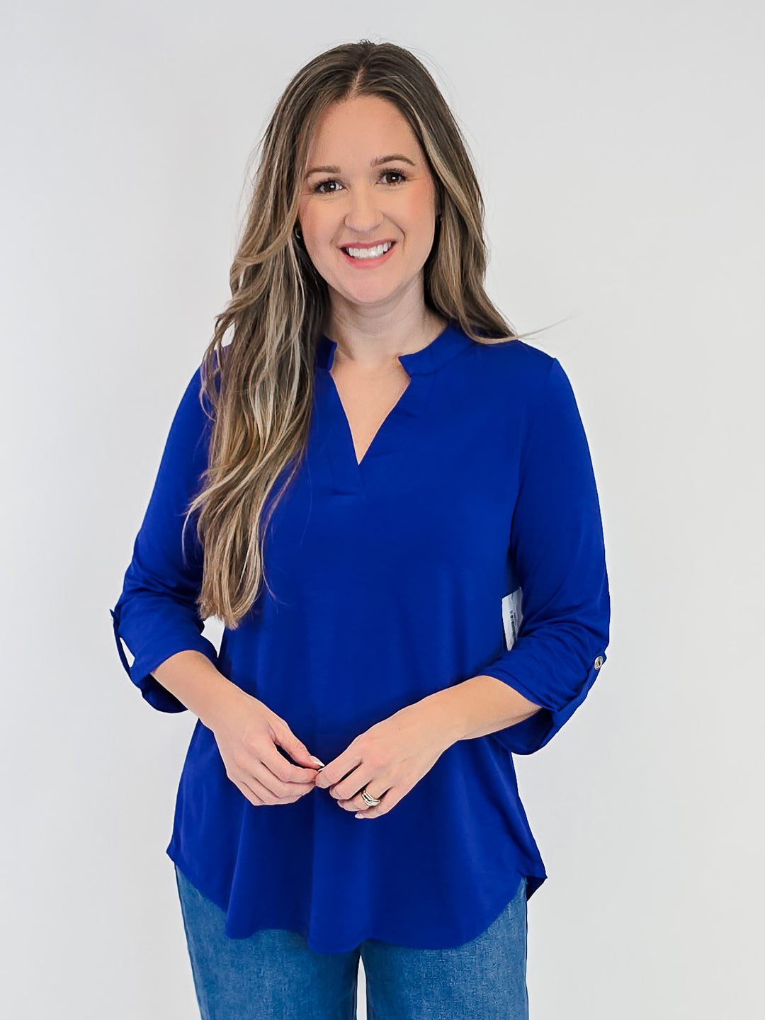 DEAR SCARLETT LIZZY 3/4 SLEEVE SOLID TOP - ROYAL BLUE