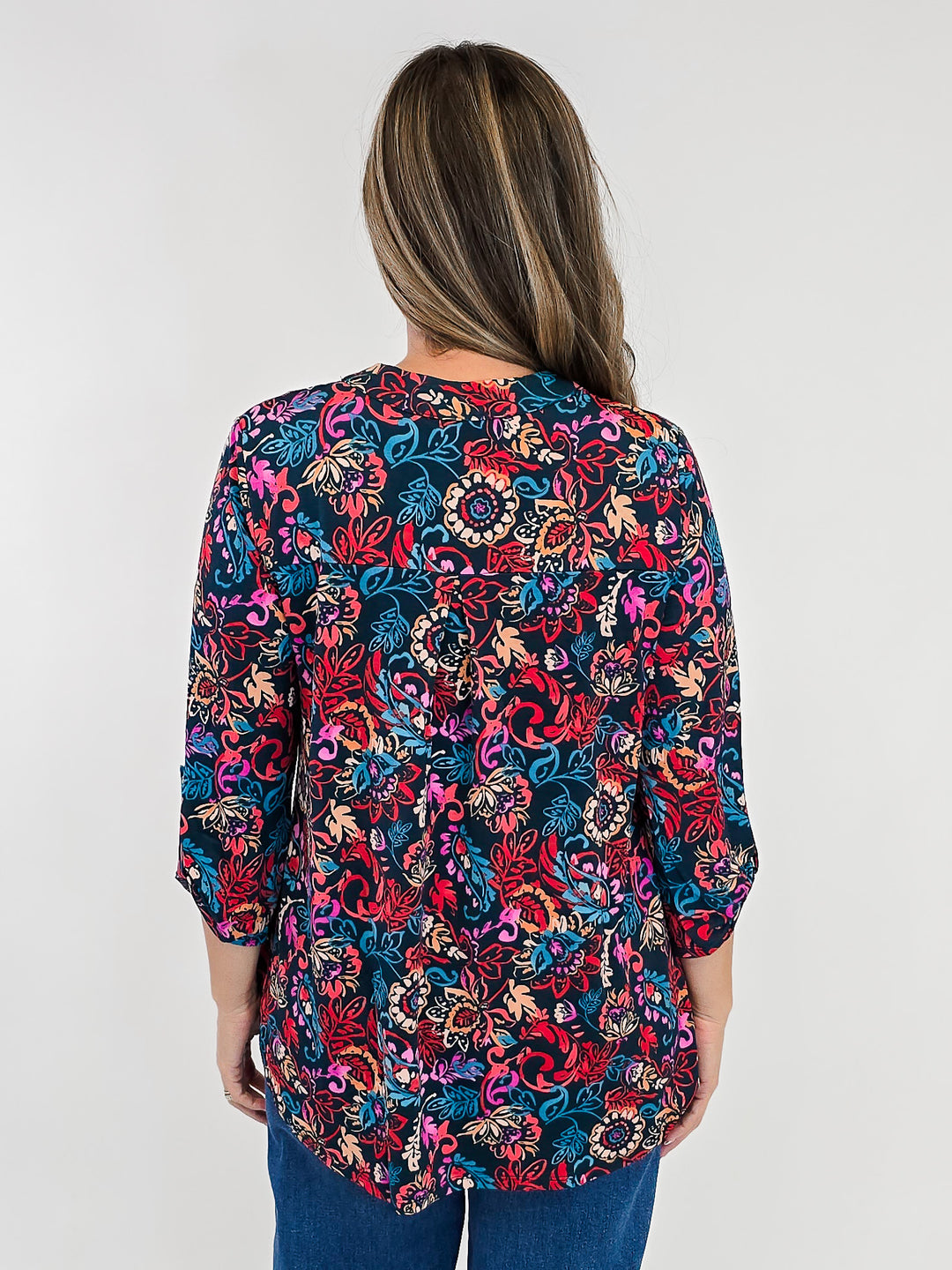 DEAR SCARLETT LIZZY 3/4 SLEEVE FLORAL TOP - JEWEL GREEN/DARK RED