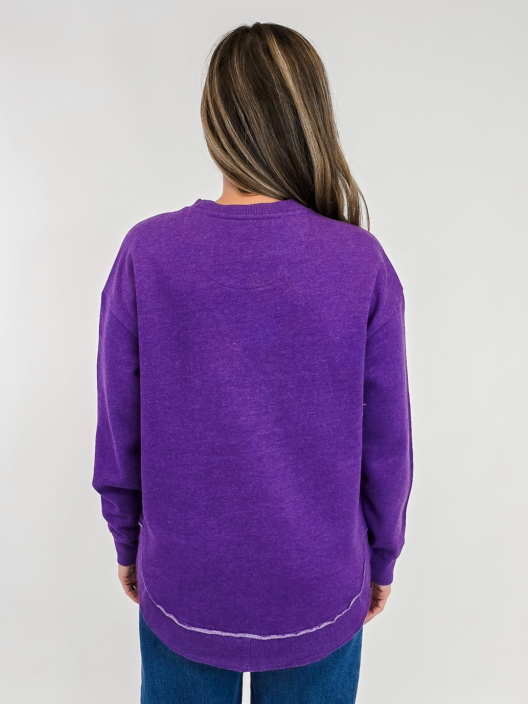 ROYCE LONG SLEEVE ROUNDED HI/LO HEM PULLOVER - PURPLE