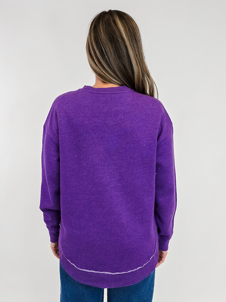 ROYCE LONG SLEEVE ROUNDED HI/LO HEM PULLOVER - PURPLE